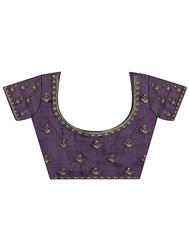 Purple Embroidered Chiffon Saree With Unstitched Blouse Piece
