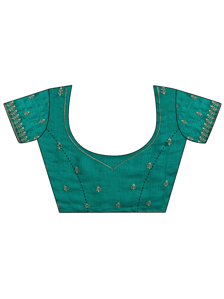 Teal Embellished Chiffon Saree With Unstitched Blouse Piece