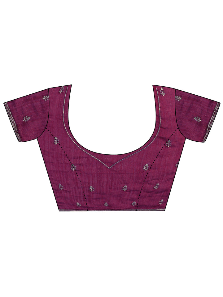 Magenta Embellished Chiffon Saree With Unstitched Blouse Piece