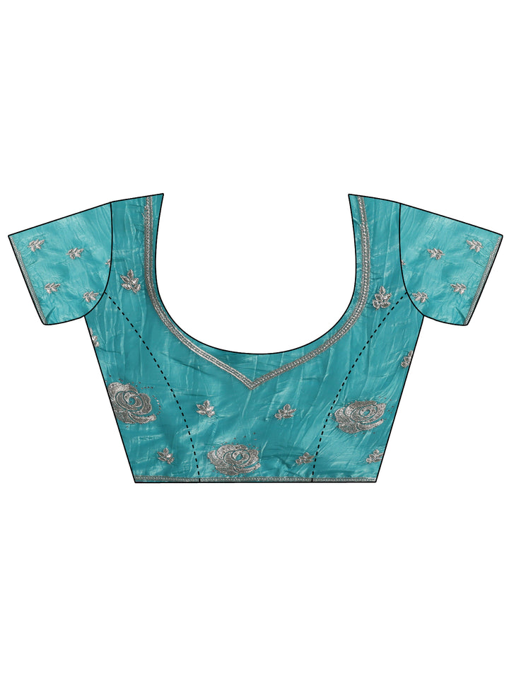 Blue Embroidered Nylon Saree With Unstitched Blouse Piece