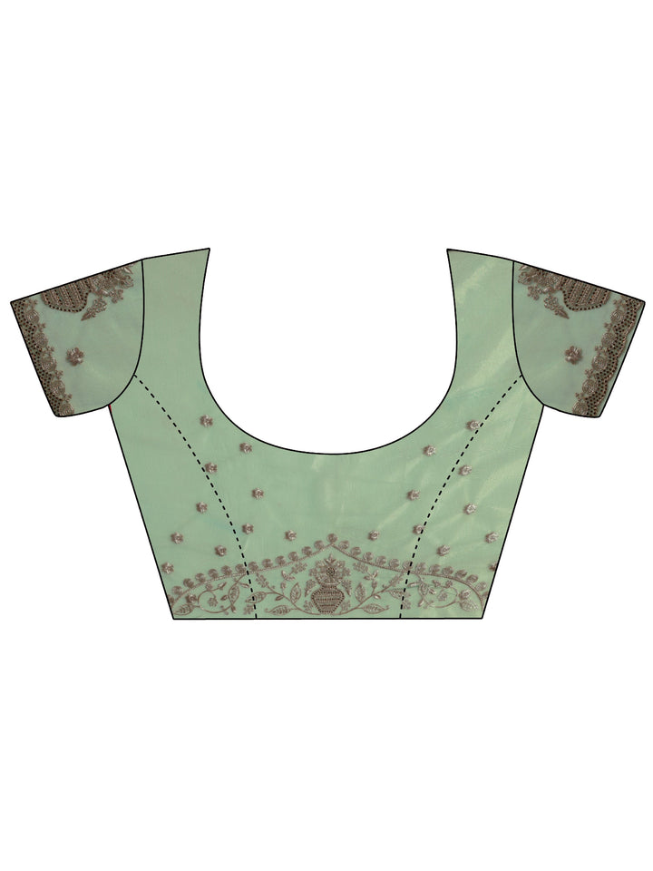 Green Embroidered Nylon Saree With Unstitched Blouse Piece