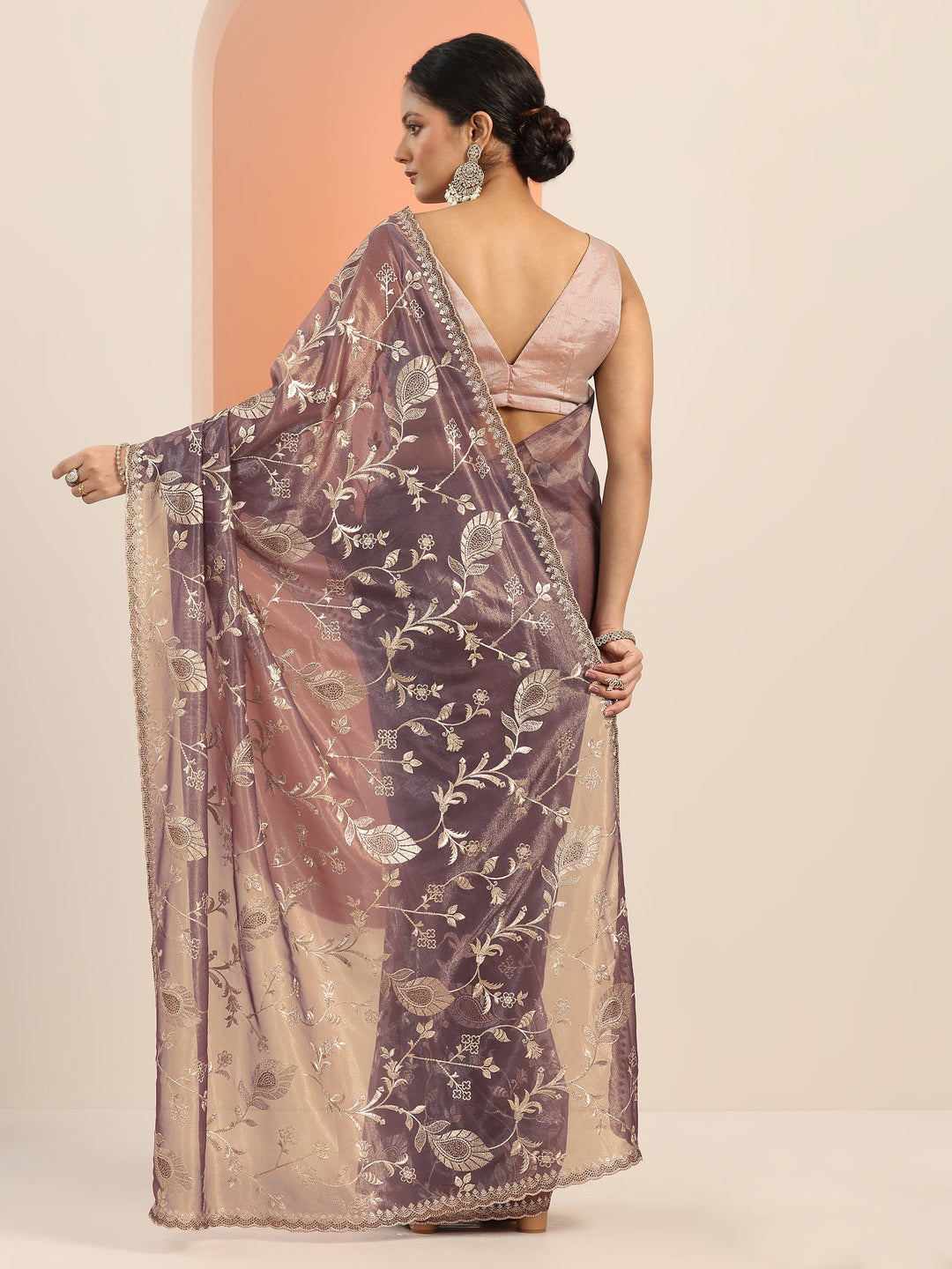 Mauve Embroidered Nylon Saree With Unstitched Blouse Piece