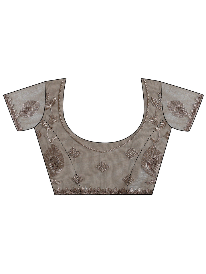 Teal Embroidered Nylon Saree With Unstitched Blouse Piece