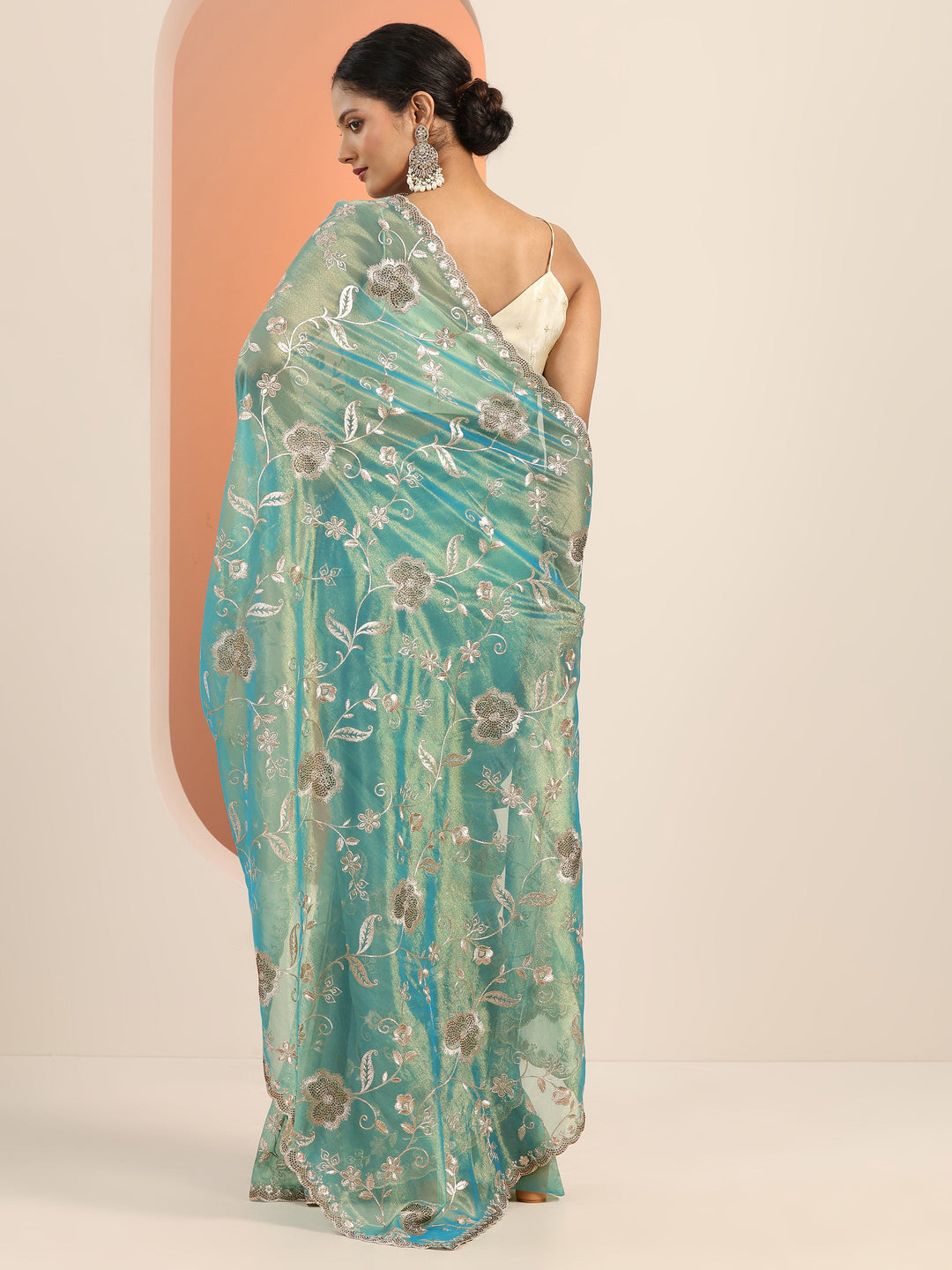 Blue Embroidered Nylon Saree With Unstitched Blouse Piece
