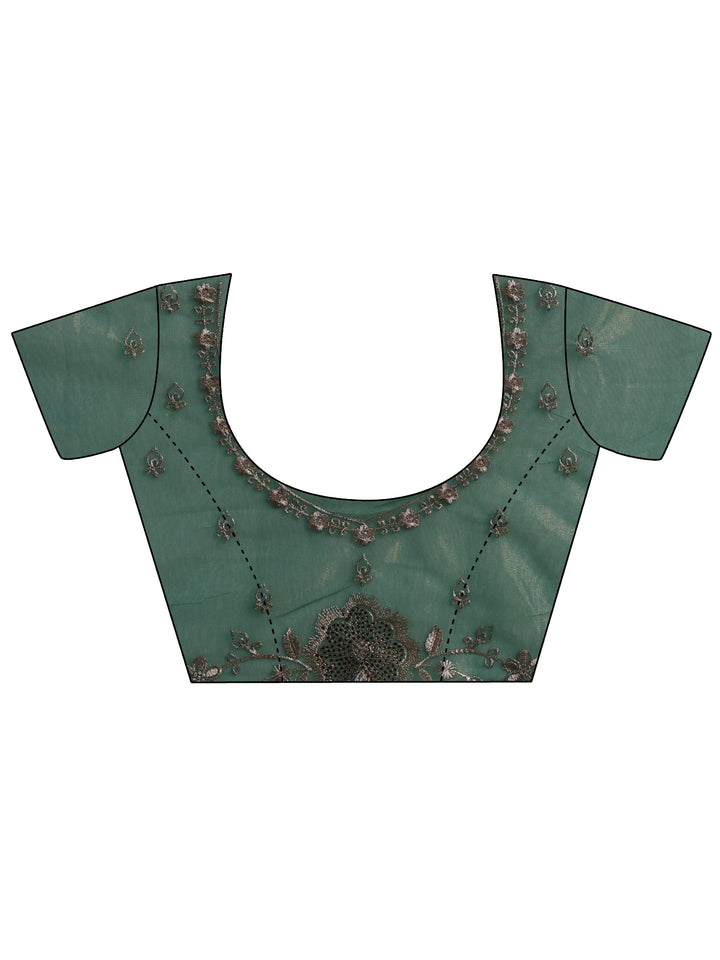 Blue Embroidered Nylon Saree With Unstitched Blouse Piece