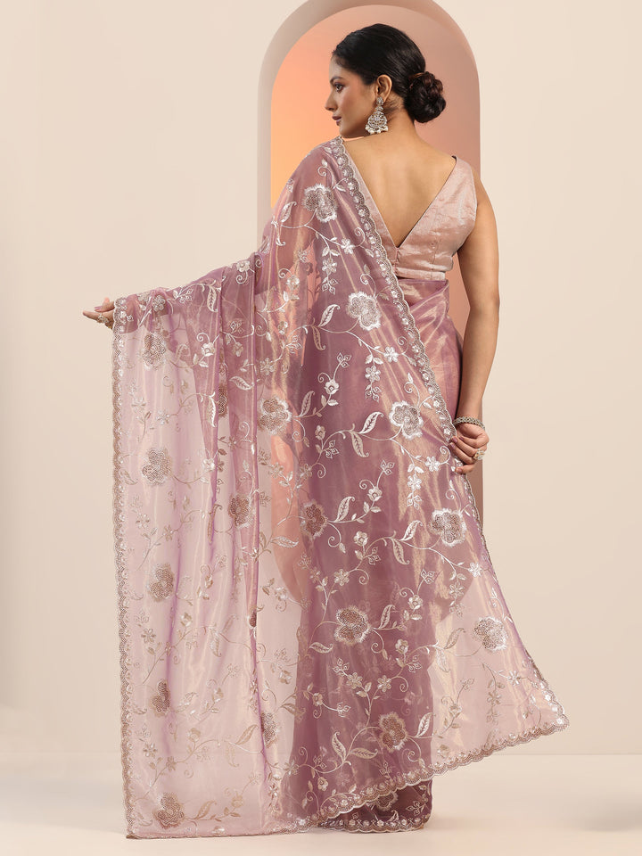 Mauve Embroidered Nylon Saree With Unstitched Blouse Piece