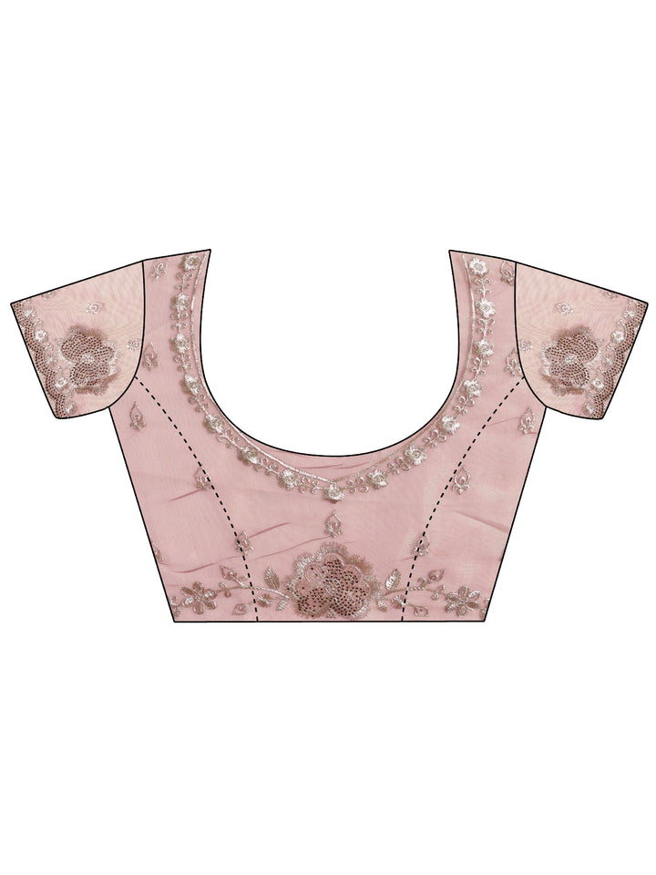 Mauve Embroidered Nylon Saree With Unstitched Blouse Piece