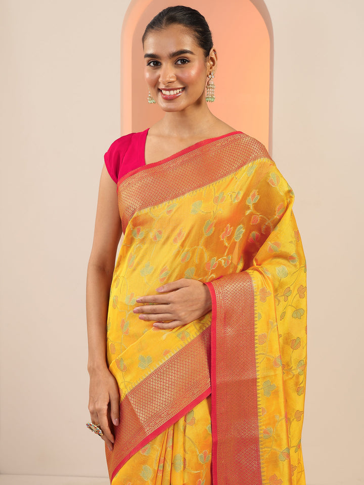 Mustard Woven Design Silk Saree With Unstitched Blouse Piece