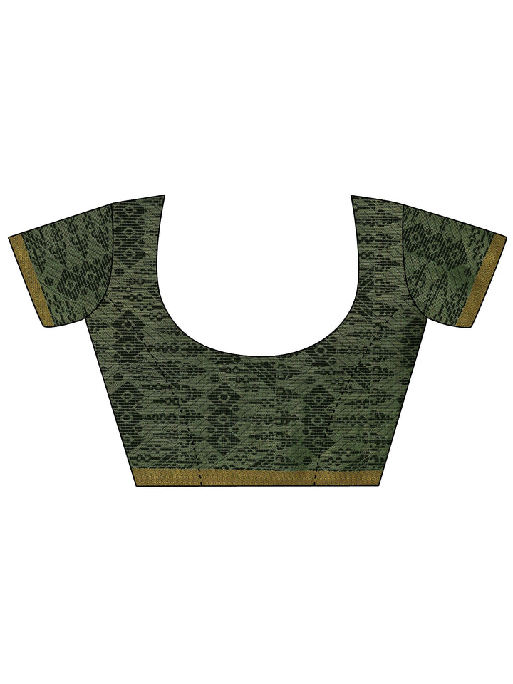 Green Solid Silk Saree With Unstitched Blouse Piece