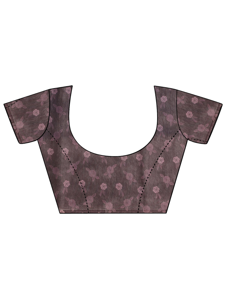 Mauve Printed Silk Blend Saree With Unstitched Blouse Piece