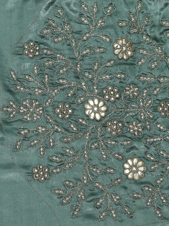 Libas Art Green Embroidered Silk Blend Saree With Unstitched Blouse Piece