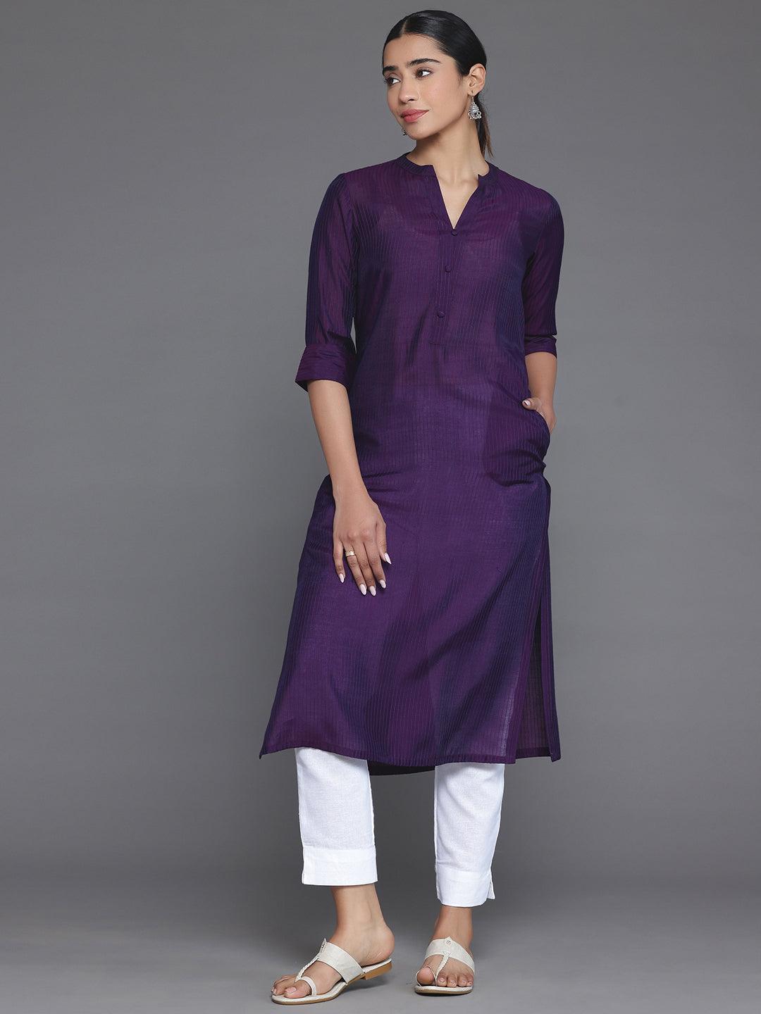 Purple Woven Design Silk Straight Kurta