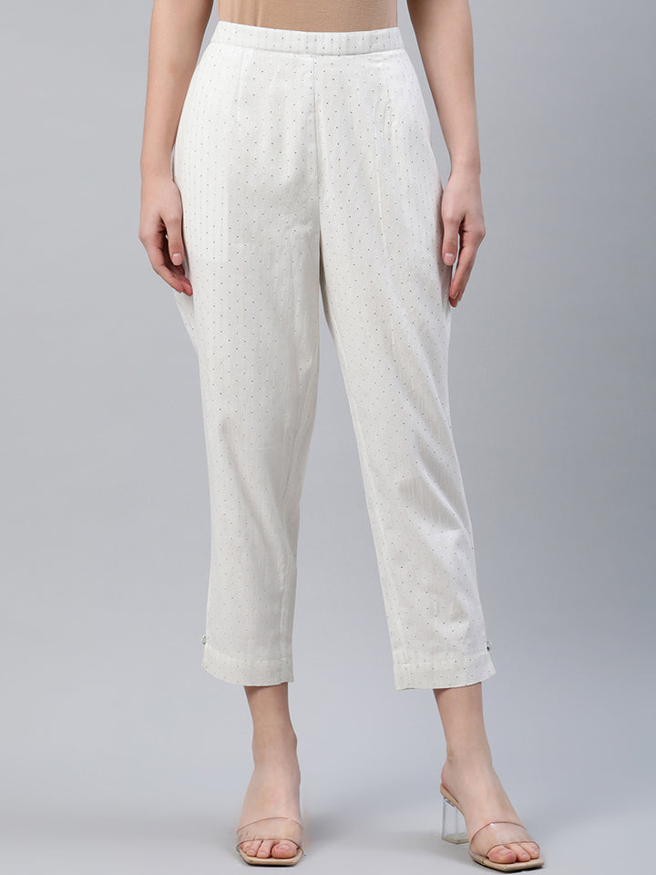 White Striped Cotton Trousers