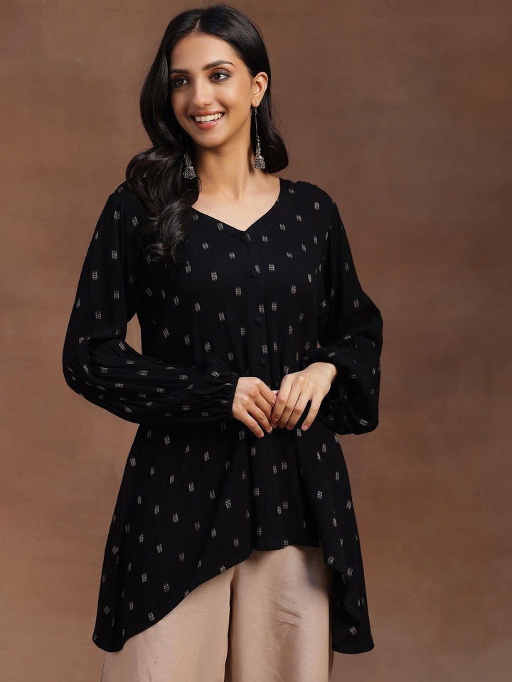 Black Woven Design Viscose Rayon A-line Kurti