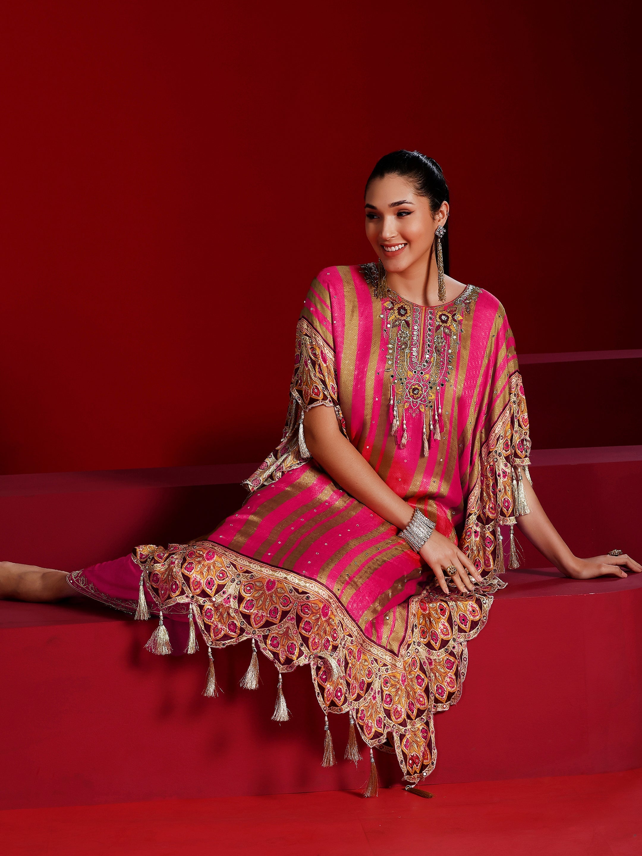 Libas Art Coral Printed Silk Blend Co-Ords