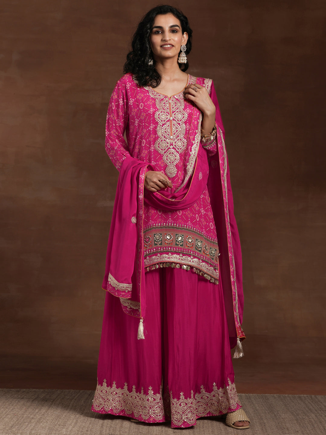 Libas Art Pink Printed Silk Blend Straight Suit With Dupatta