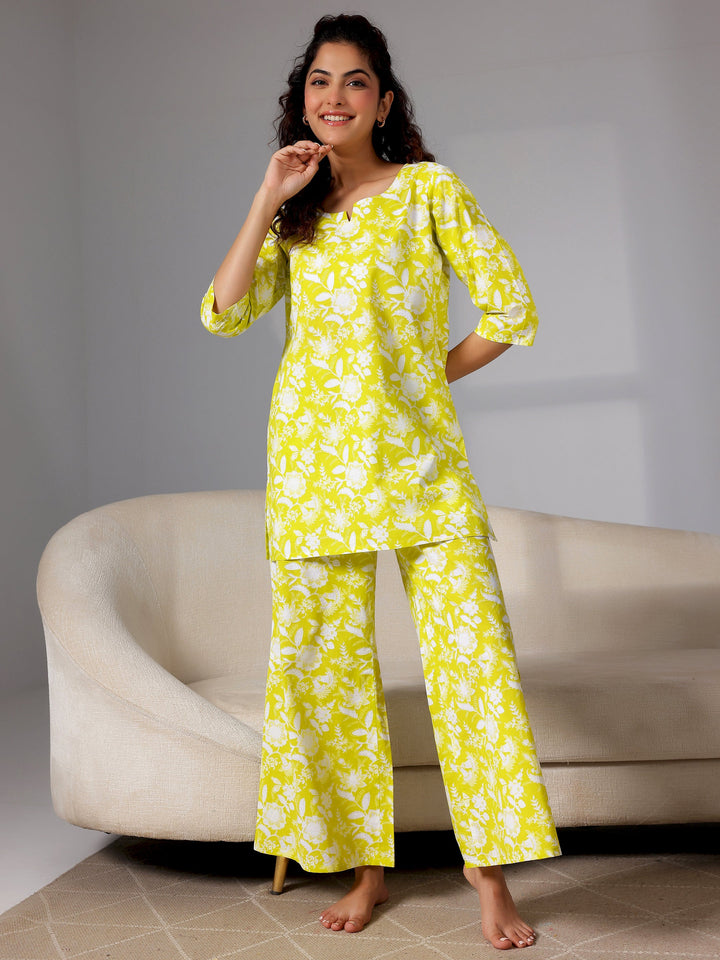 Green Printed Cotton Night Suits