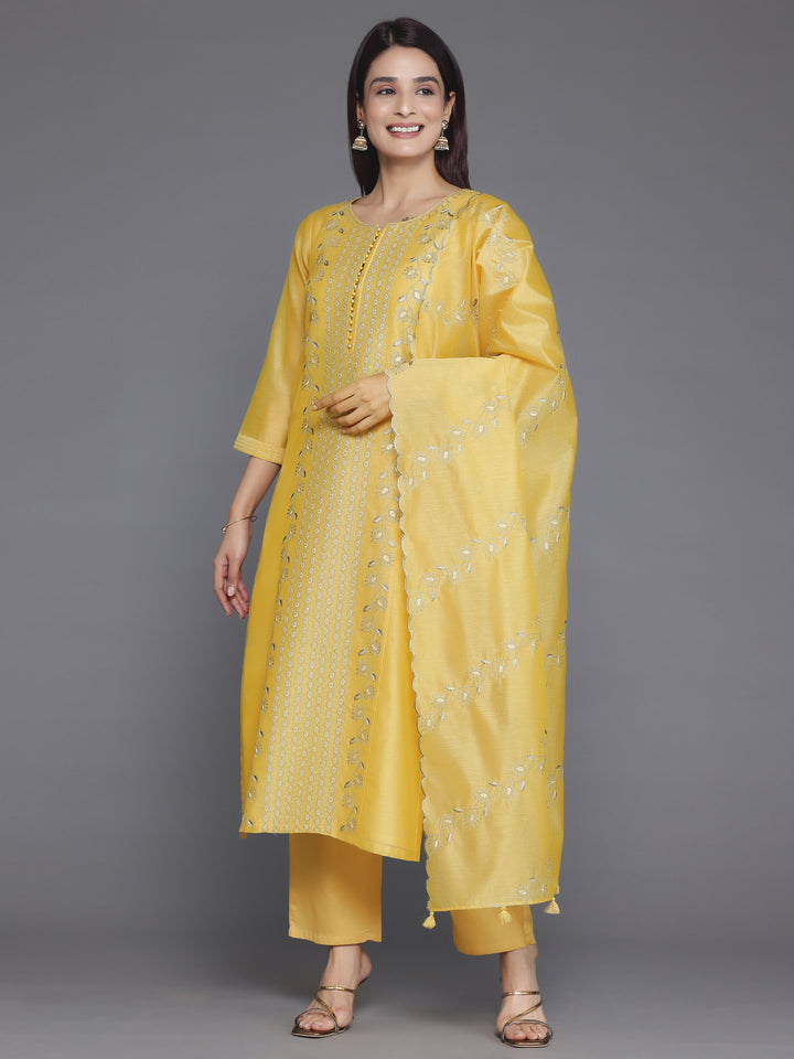 Yellow Embroidered Chanderi Silk Straight Suit With Dupatta