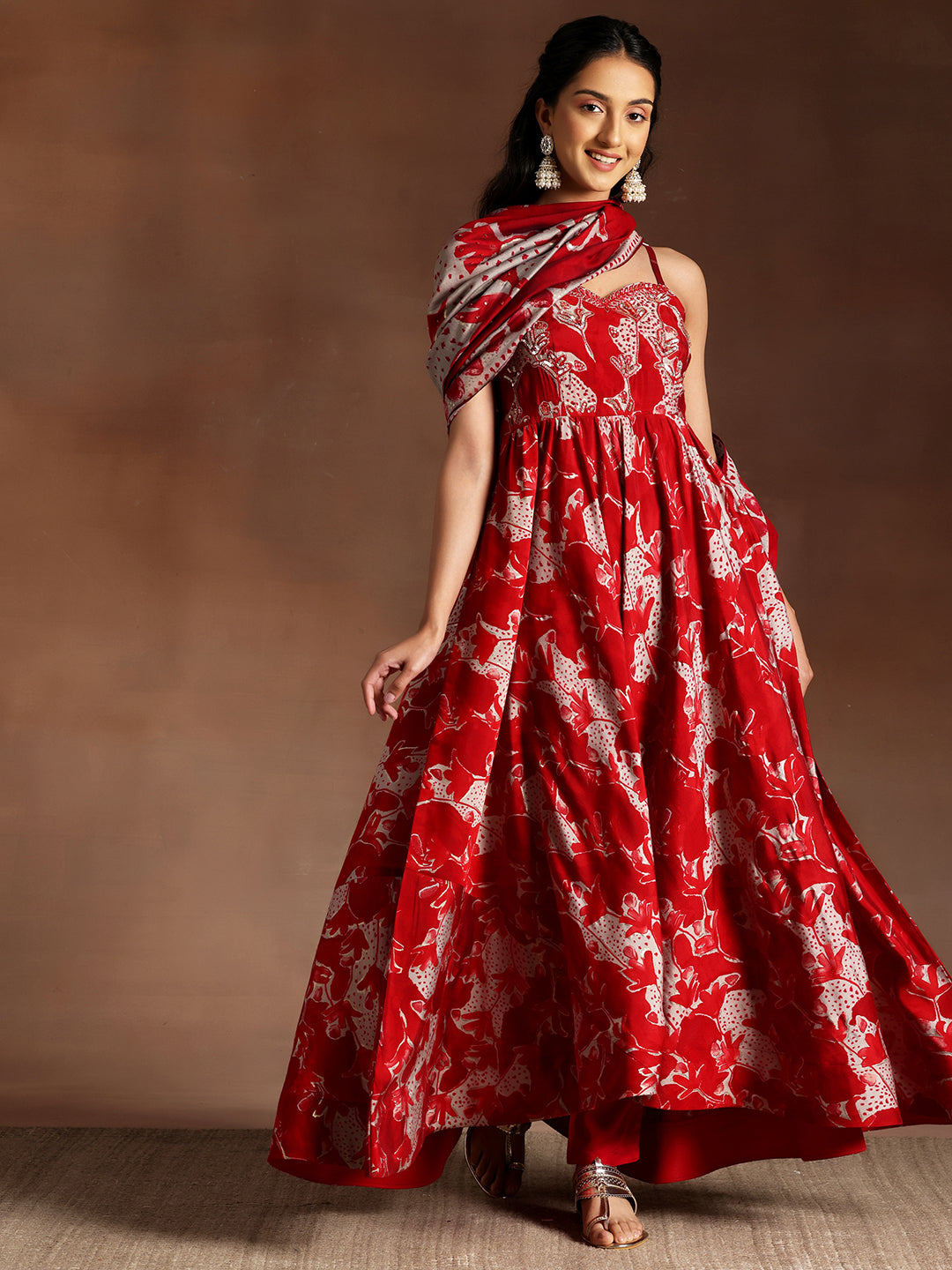 fitted lace wedding dress Floral Anarkali Gown Dress