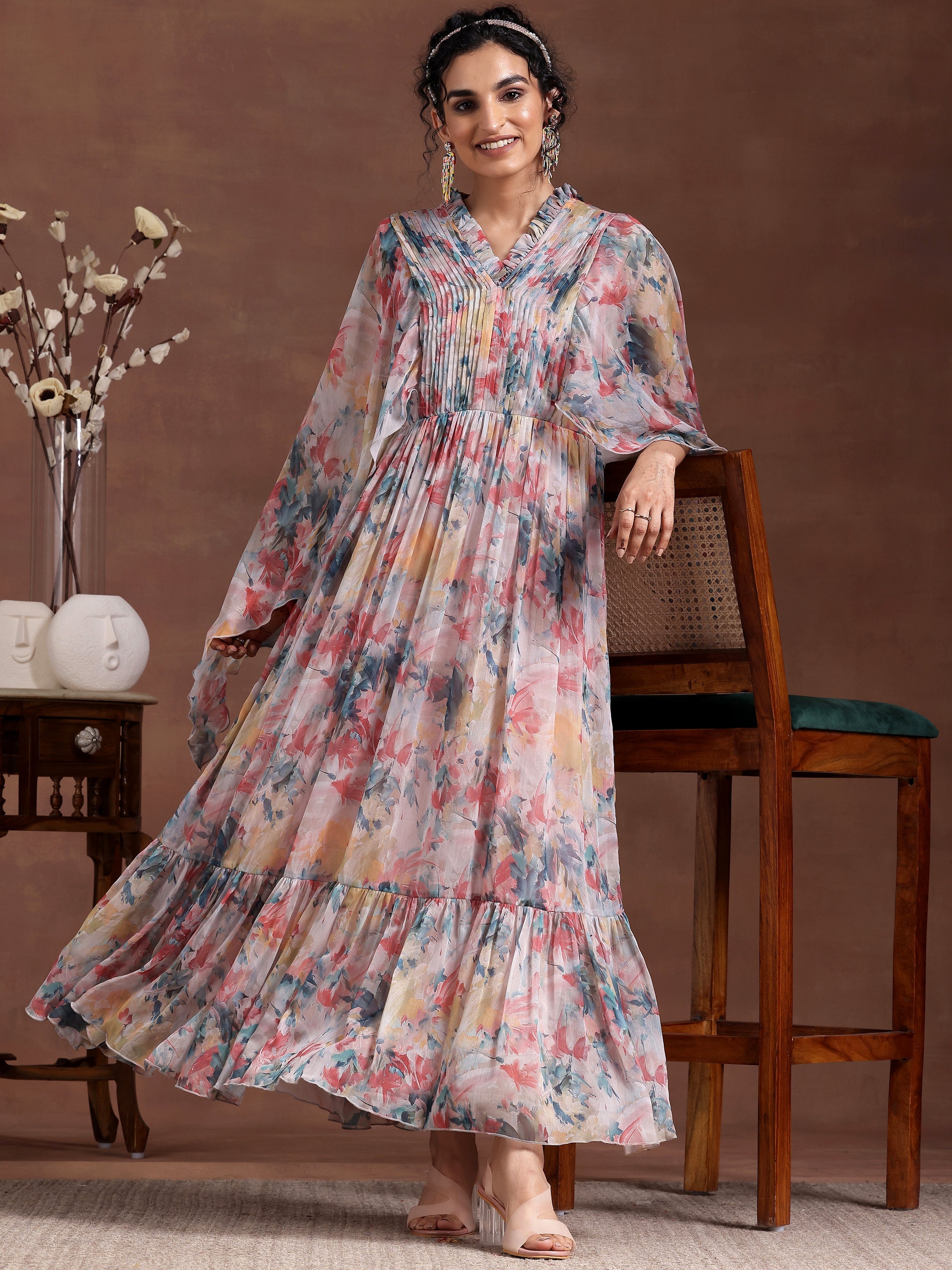 Buy Libas Multicoloured Printed Chiffon A-Line Dress Online in USA at $46.00