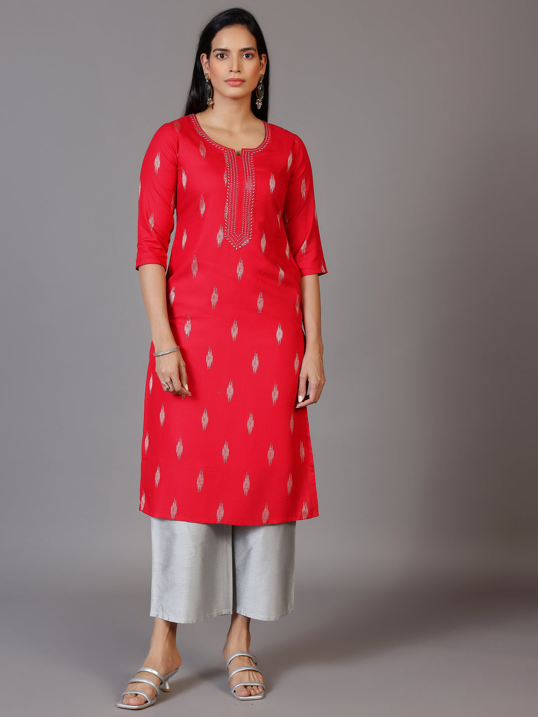 Pink Woven Design Rayon Straight Kurta