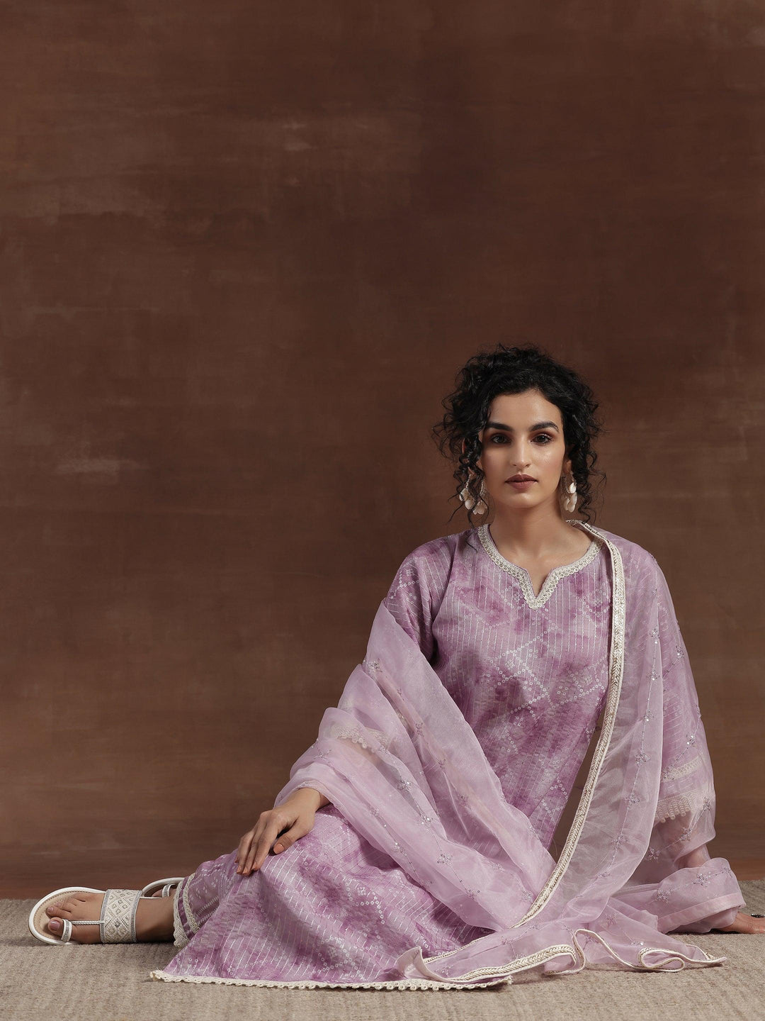 Purple Printed Cotton Straight Suit With Dupatta