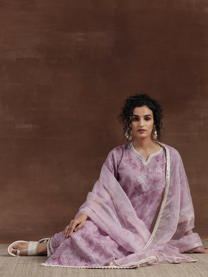 Purple Printed Cotton Straight Suit With Dupatta