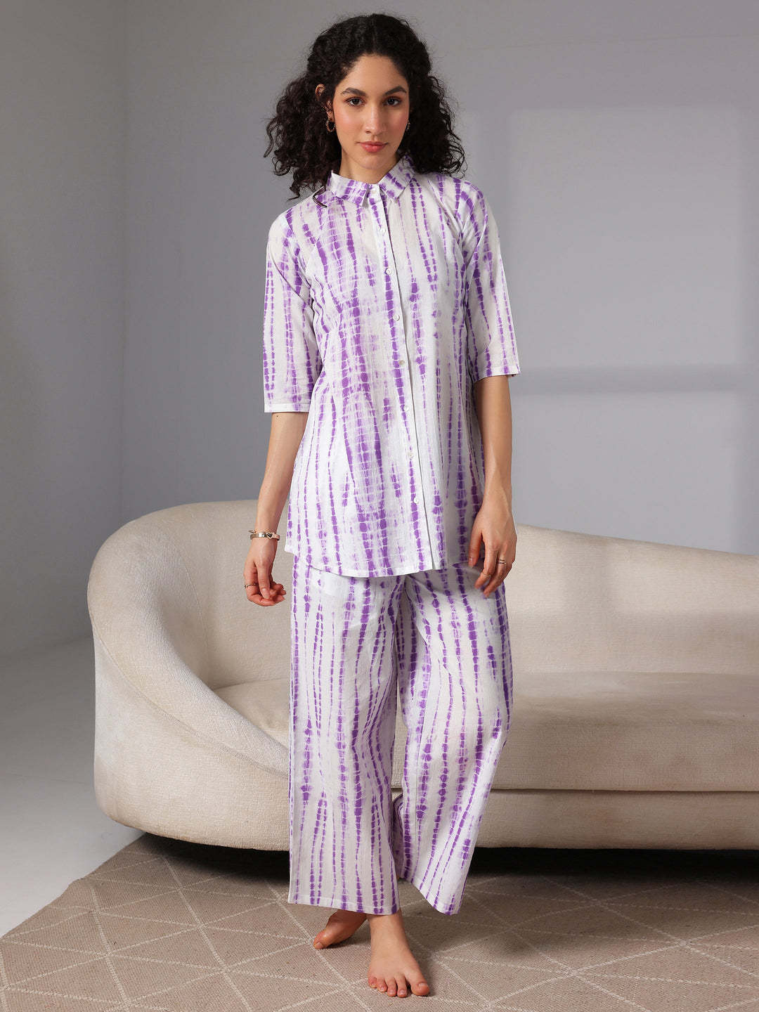 Purple Printed Cotton Night Suits