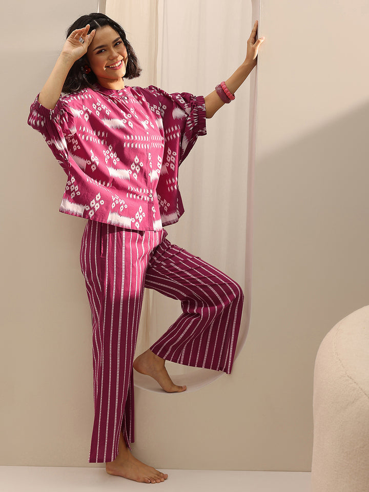 Pink Printed Cotton Night Suits