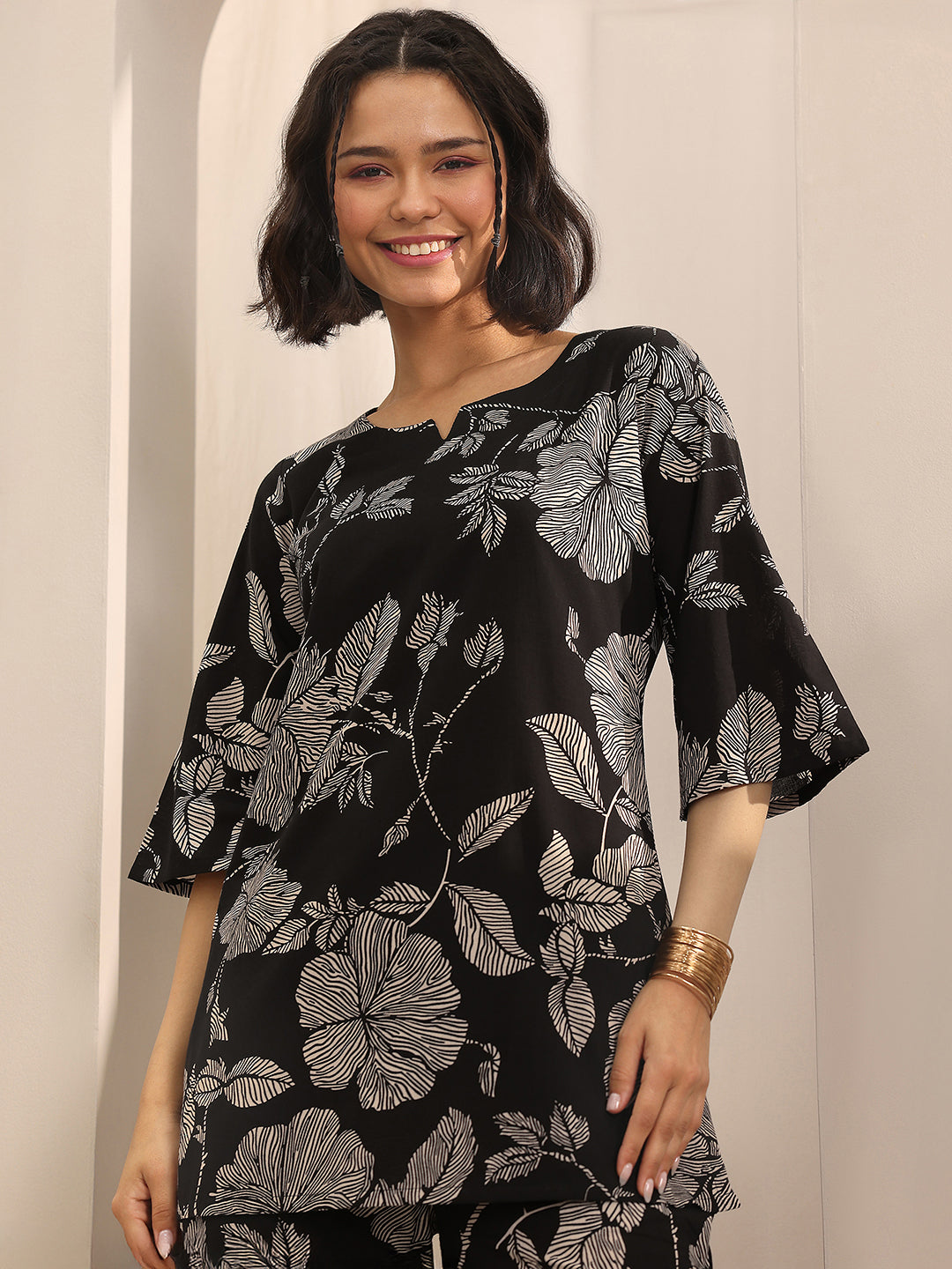 Black Printed Cotton Night Suits