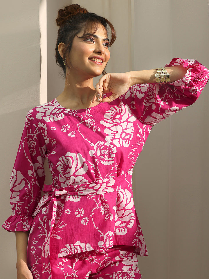 Pink Printed Cotton Night Suits
