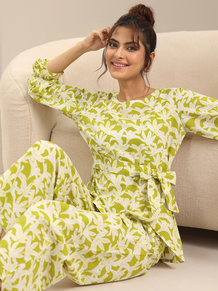 Green Printed Cotton Night Suits
