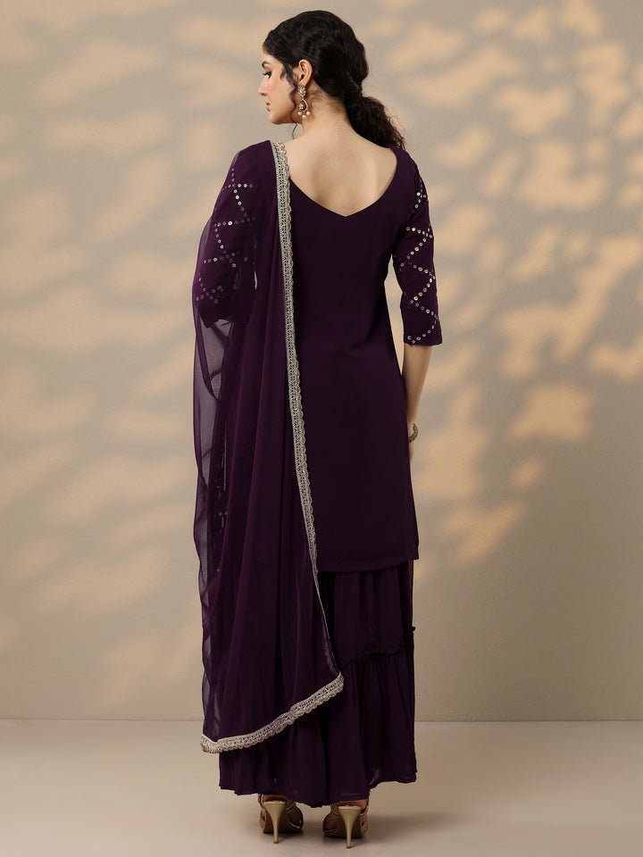 Purple Embroidered Georgette Suit Set