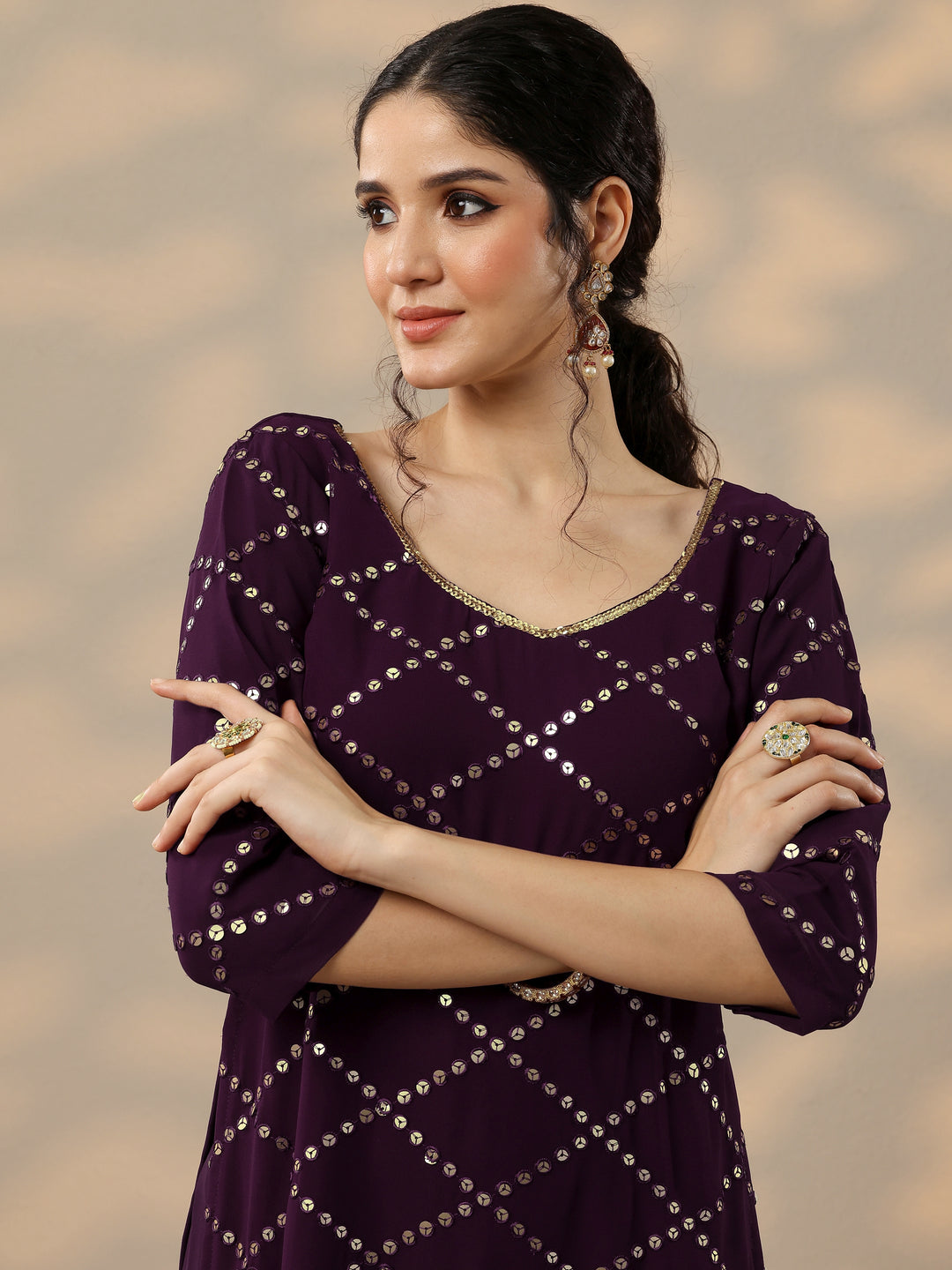 Purple Embroidered Georgette Suit Set