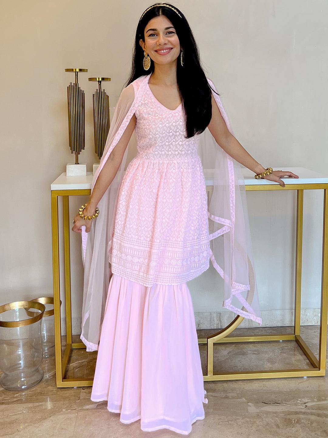 pink sharara dress Buy Pastel Pink Chanderi Sharara Suit With Cut Dana Sequins