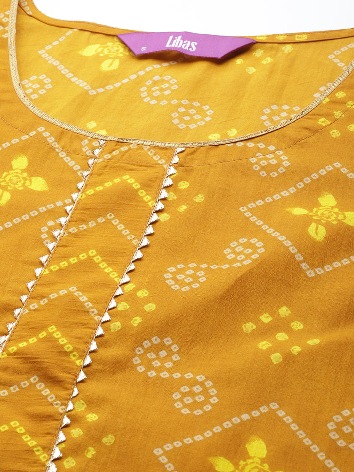Mustard Printed Cotton Kurta