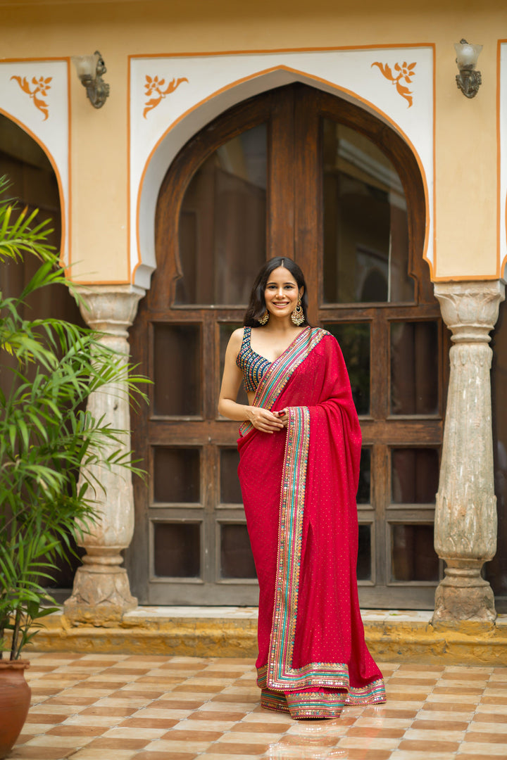 Maroon Embroidered Silk Blend Saree