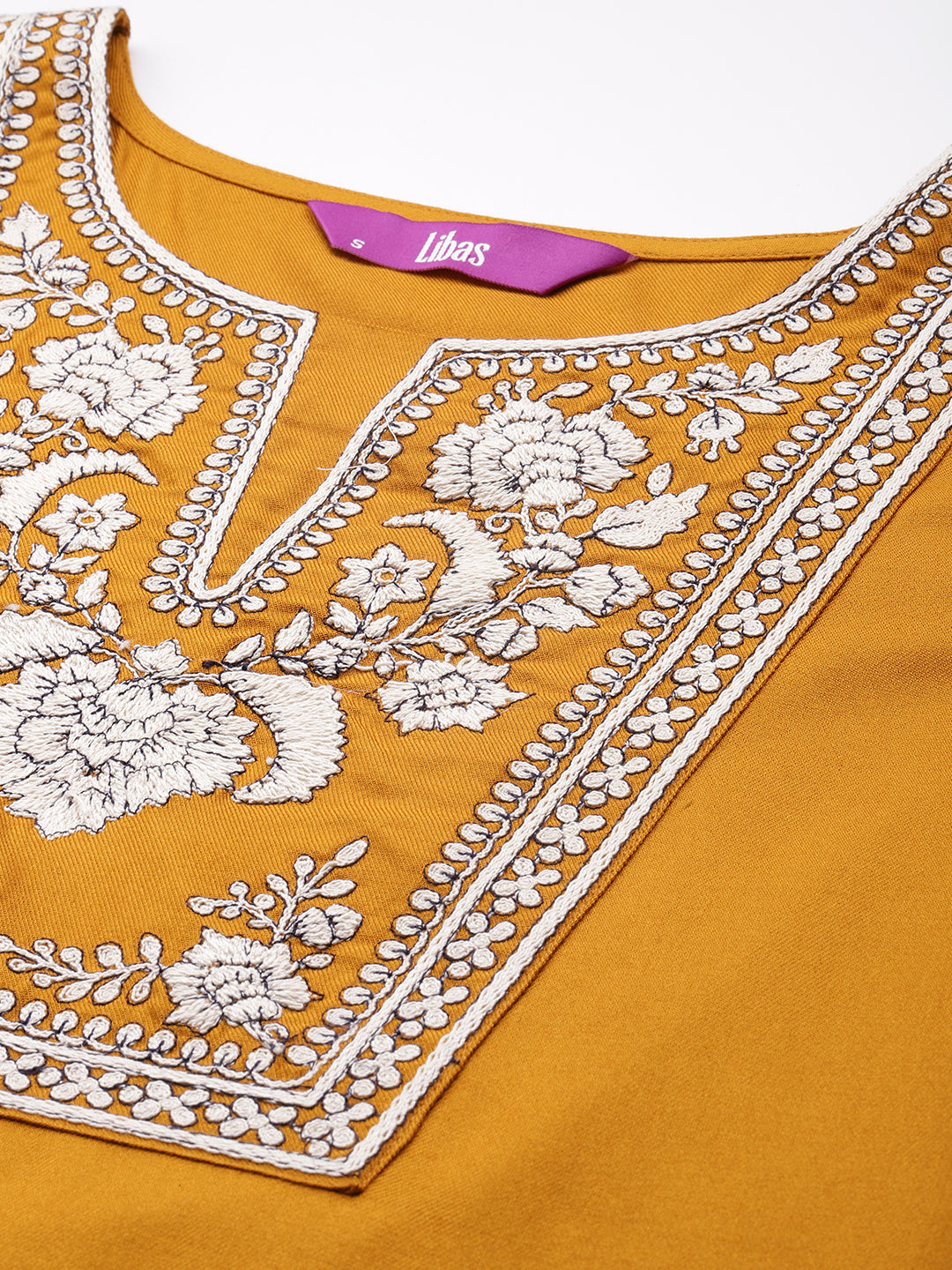 Mustard Embroidered Pashmina Wool Straight Kurta