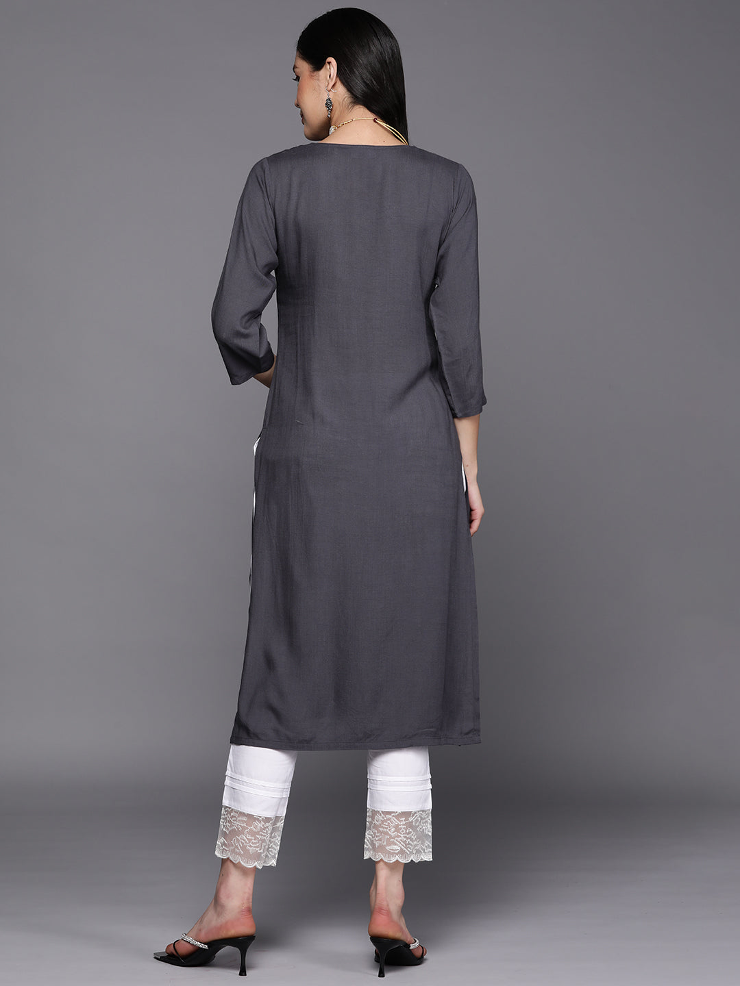 Grey Yoke Design Rayon Straight Kurta