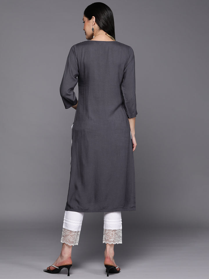 Grey Yoke Design Rayon Straight Kurta
