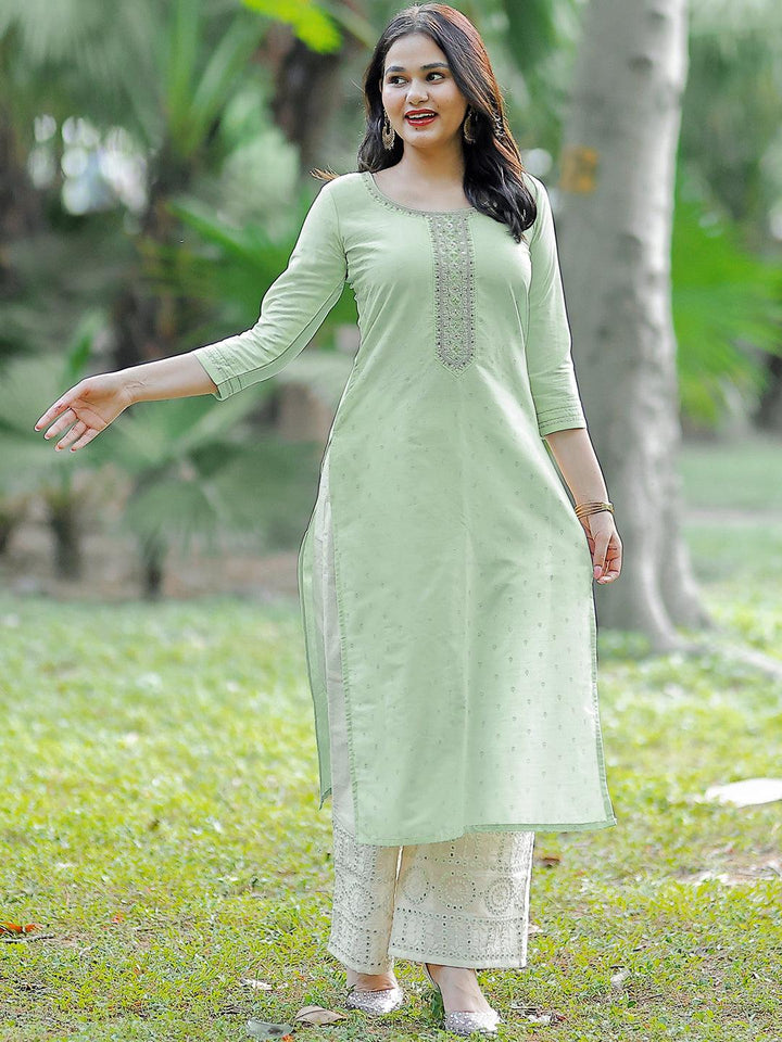 Pista Green Embroidered Chanderi Silk Straight Kurta