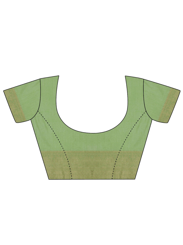 Pista Green Printed Silk Blend Saree With Unstitched Blouse Piece