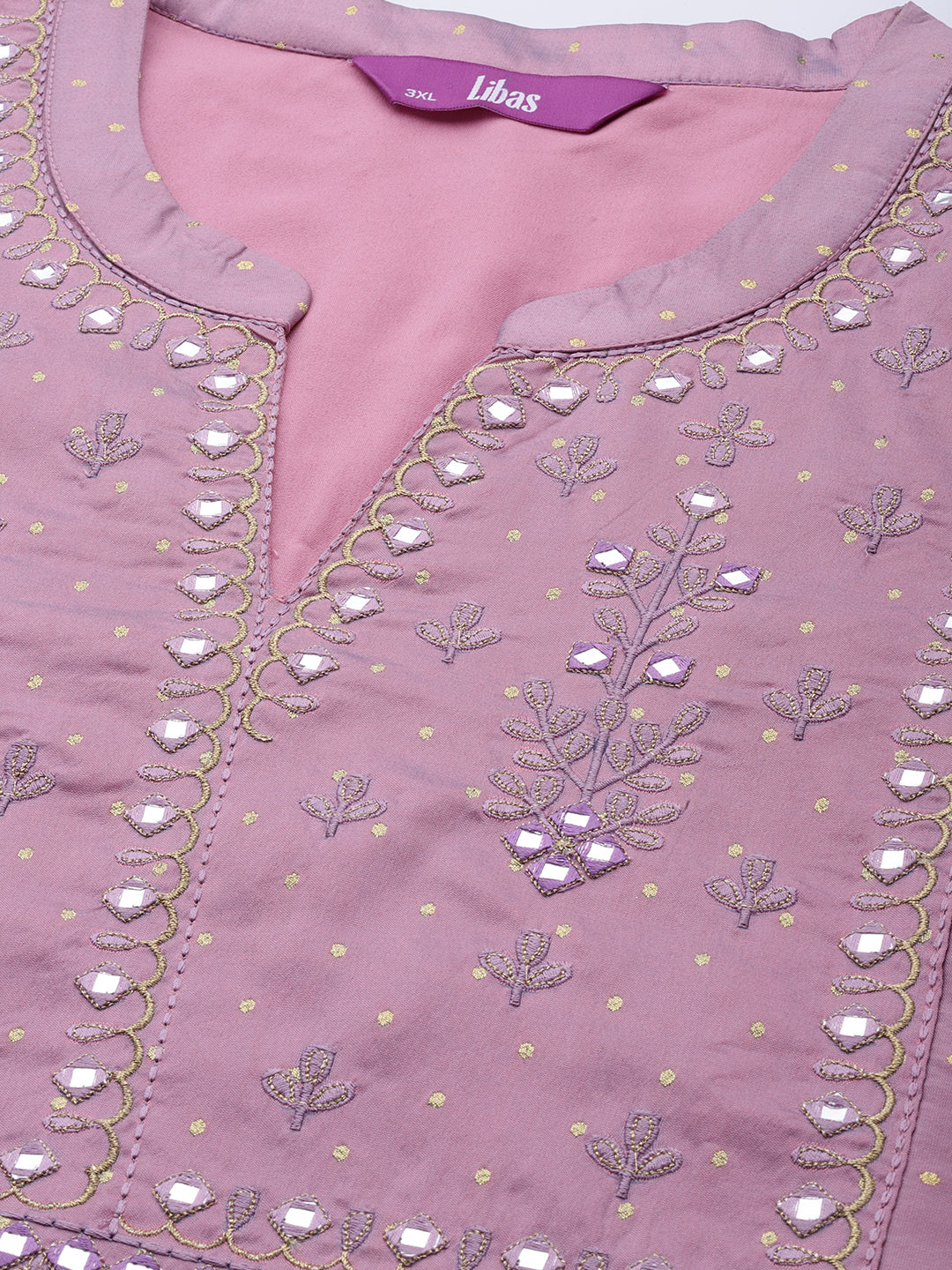 Plus Size Purple Yoke Design Art Silk Straight Kurta