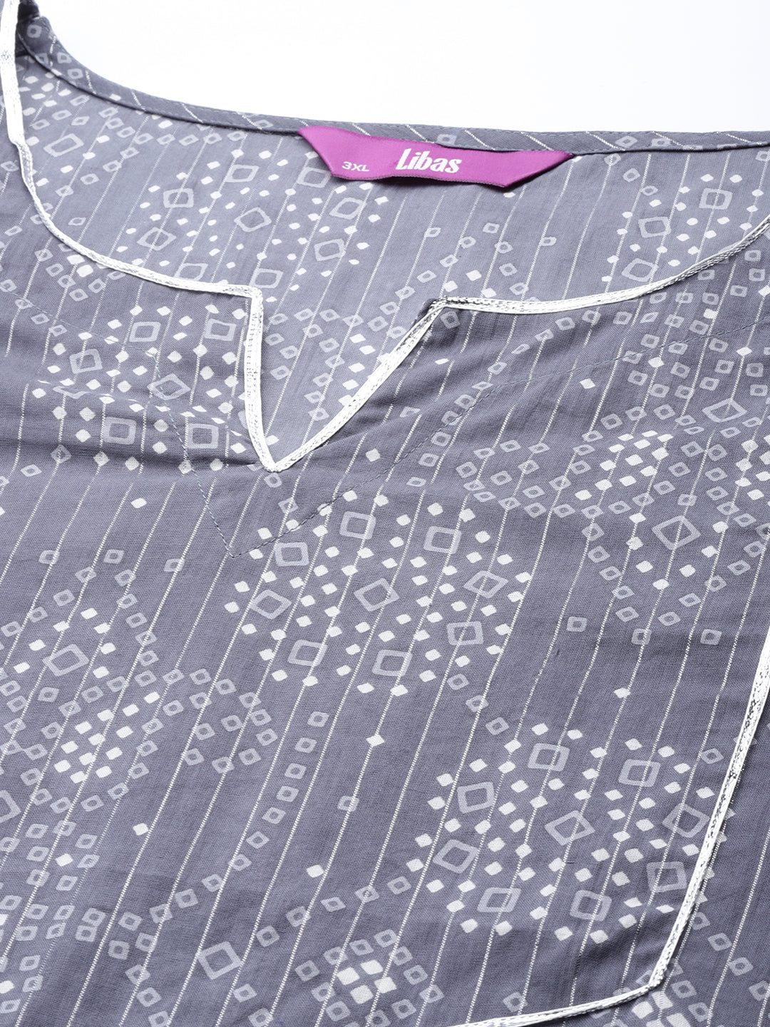 Plus Size Grey Yoke Design Cotton Straight Kurta