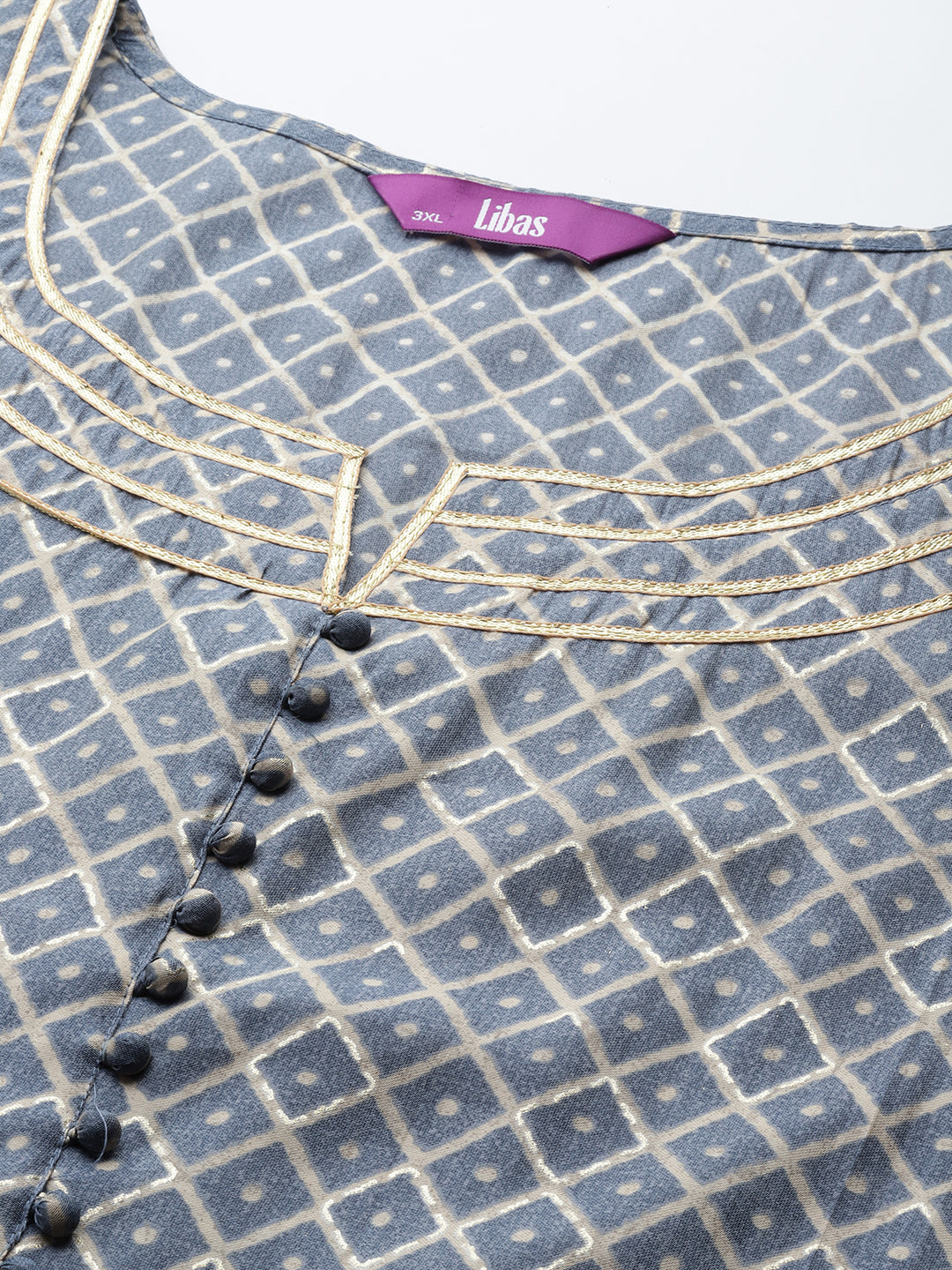 Plus Size Grey Printed Silk Straight Kurta