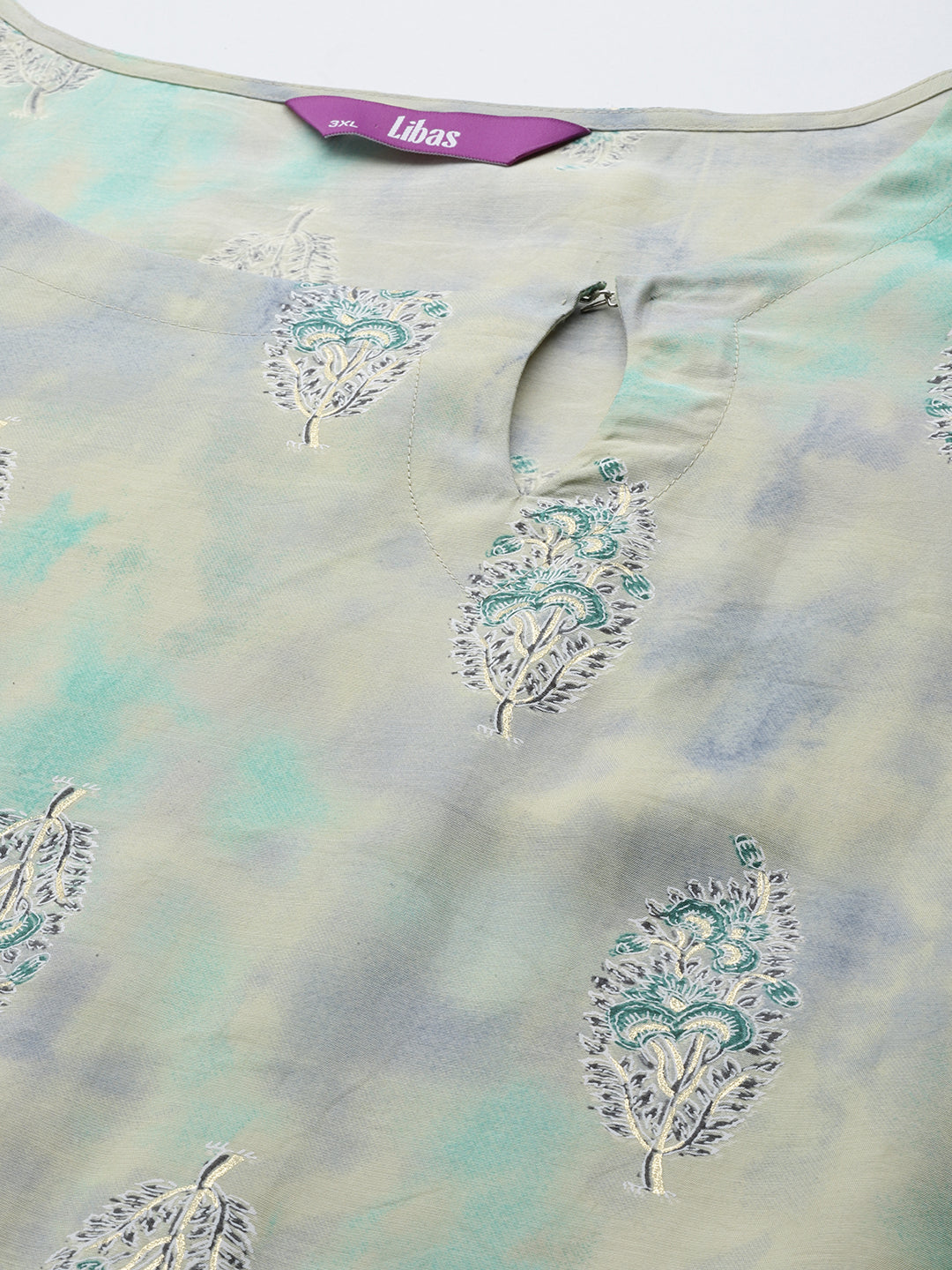 Plus Size Green Printed Silk Straight Kurta