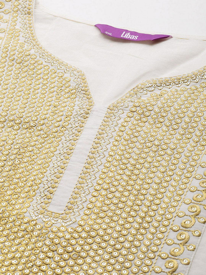 Plus Size Off White Yoke Design Cotton Straight Kurta