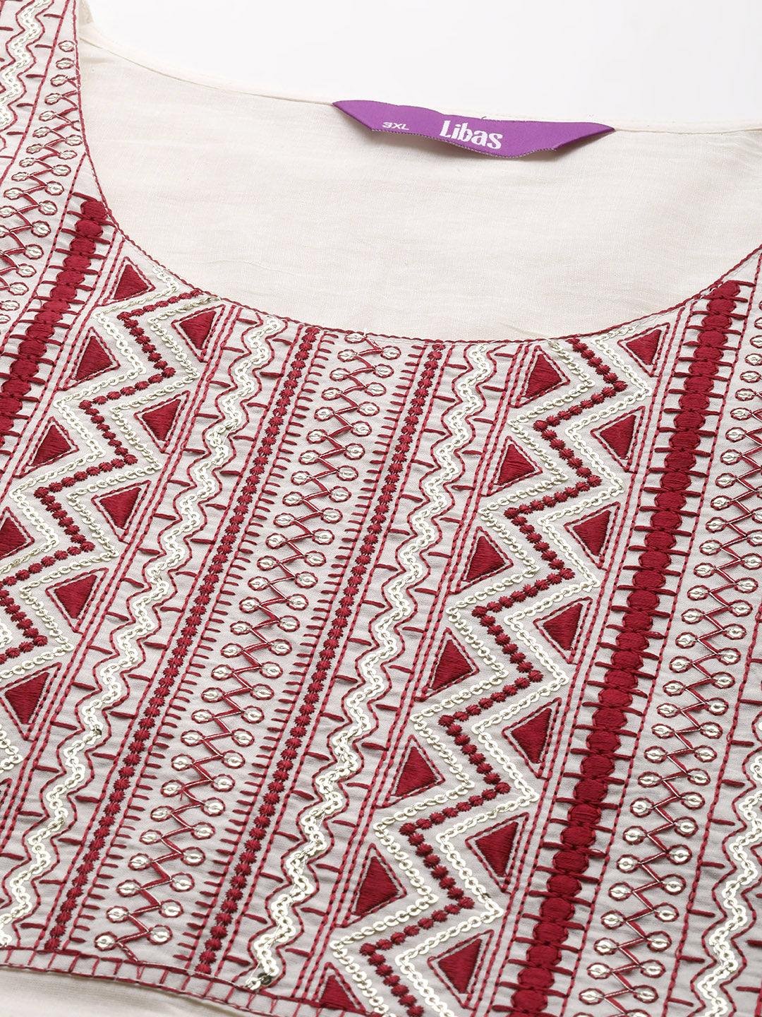 Plus Size Off White Yoke Design Cotton Straight Kurta - ShopLibas