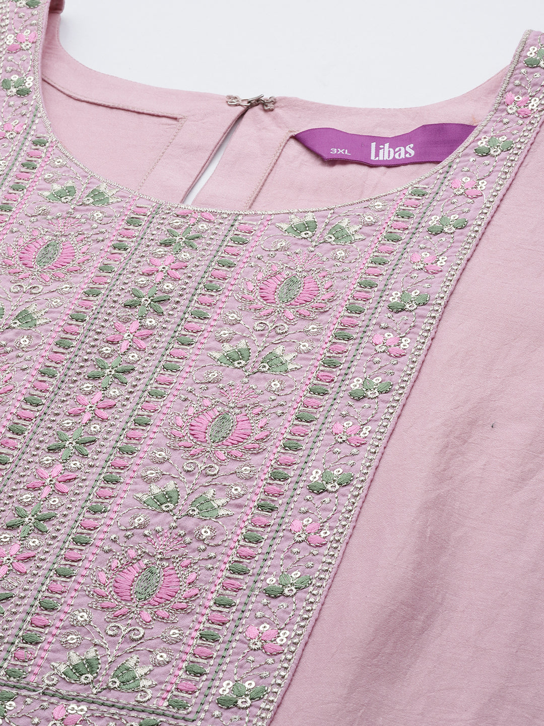 Plus Size Pink Yoke Design Silk Straight Kurta