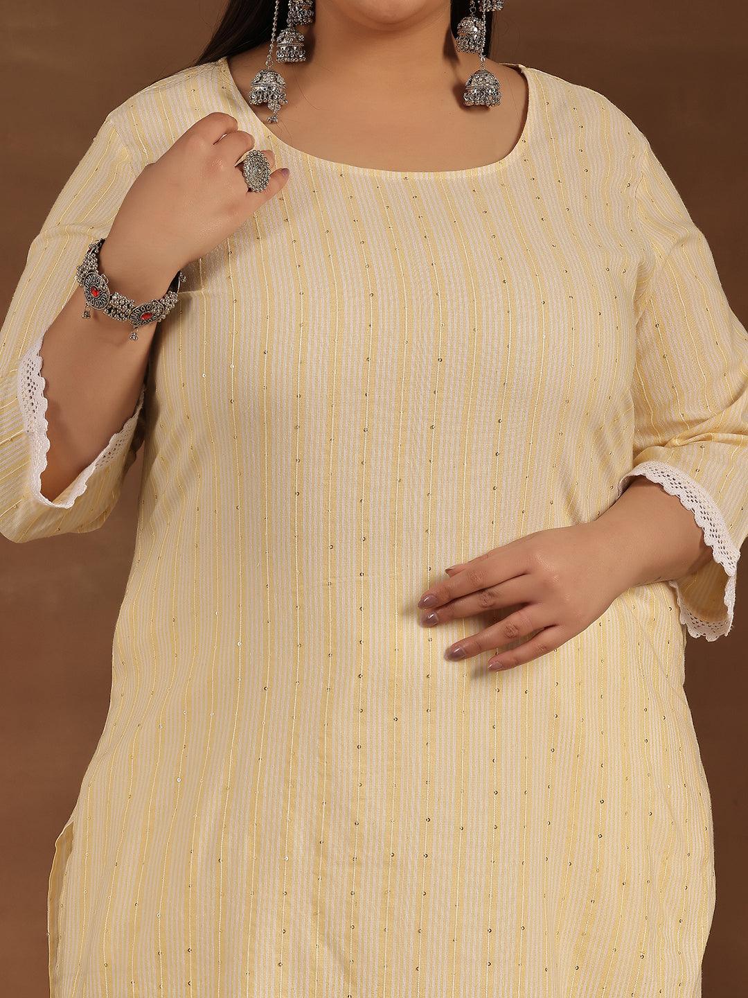 Plus Size Yellow Printed Cotton Straight Kurta